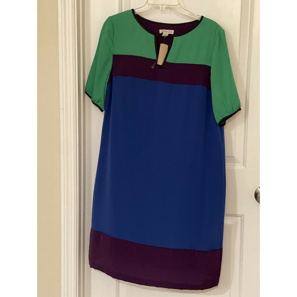 NWT Coldwater Creek Sz14 Sheath Dress Blue/Green/ Black Color Block Care…